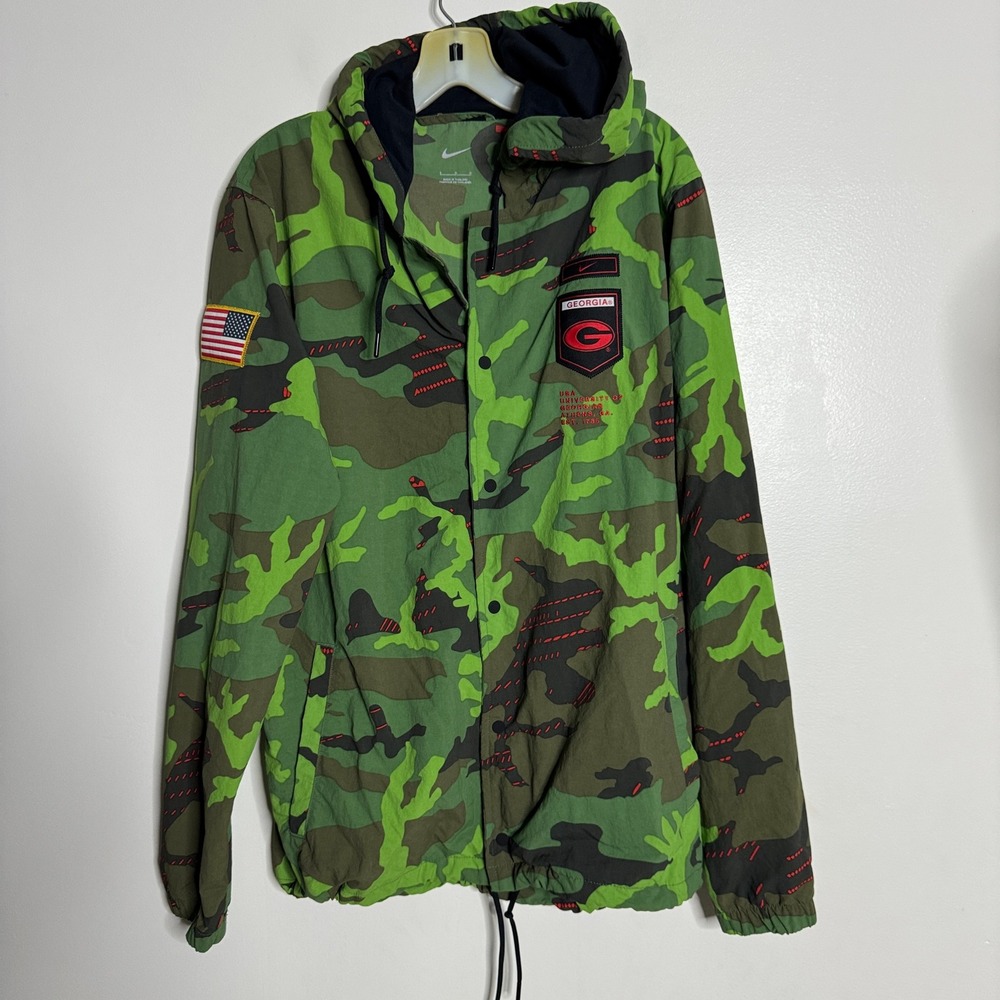 Nike University of Georgia Camo Windbreaker Jacket Hooded USA Flag‎ Kids L